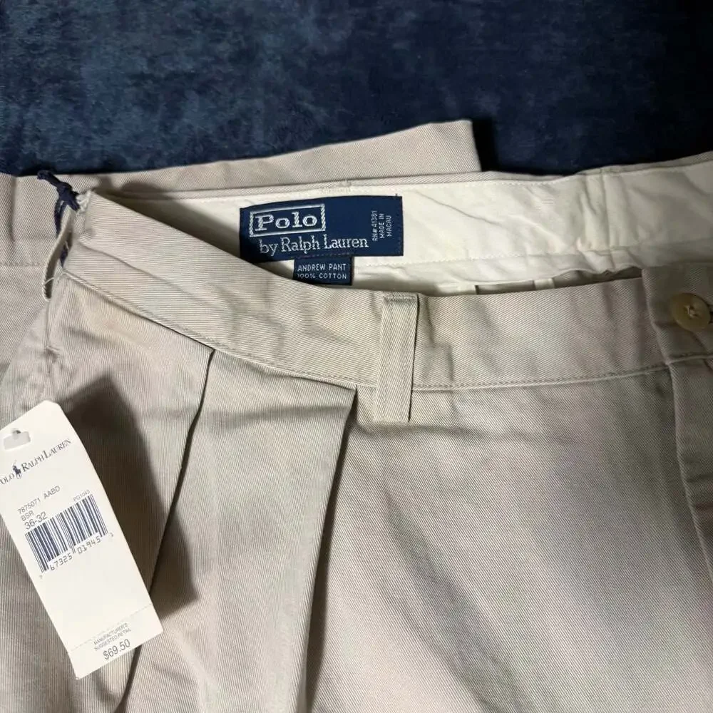 Polo Ralph Lauren Men's Andrew Pant Classic Fit Pleated Chino Pants Size 36x32